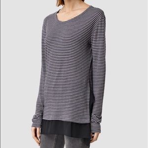 All Saints wool blend Miro LS stripe tee